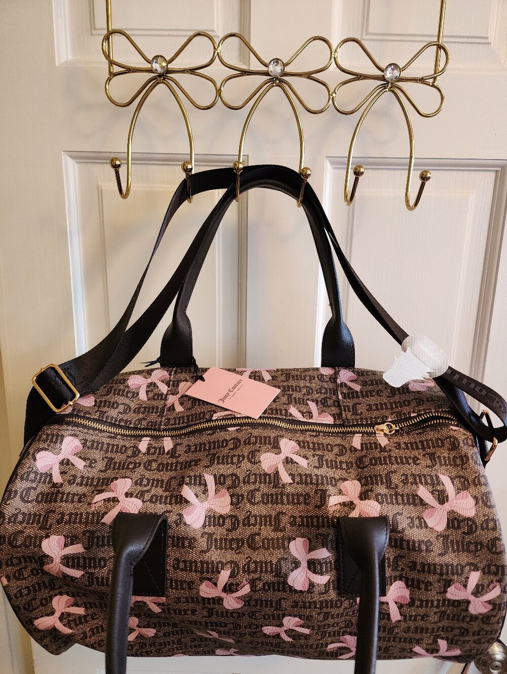 Juicy Couture Pink Bow Duffel Bag Tote Travel Luggage Weekender Simply Sweet New - Picture 3 of 6